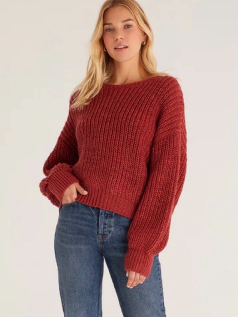 Z Supply NWT Lyndon Chunky Sweater Brick Red Relaxed Fit Pullover Crew Large L